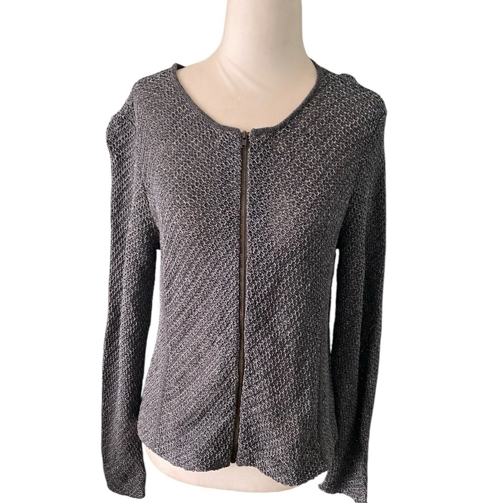 Eileen Fisher Grey linen blend zip up sweater